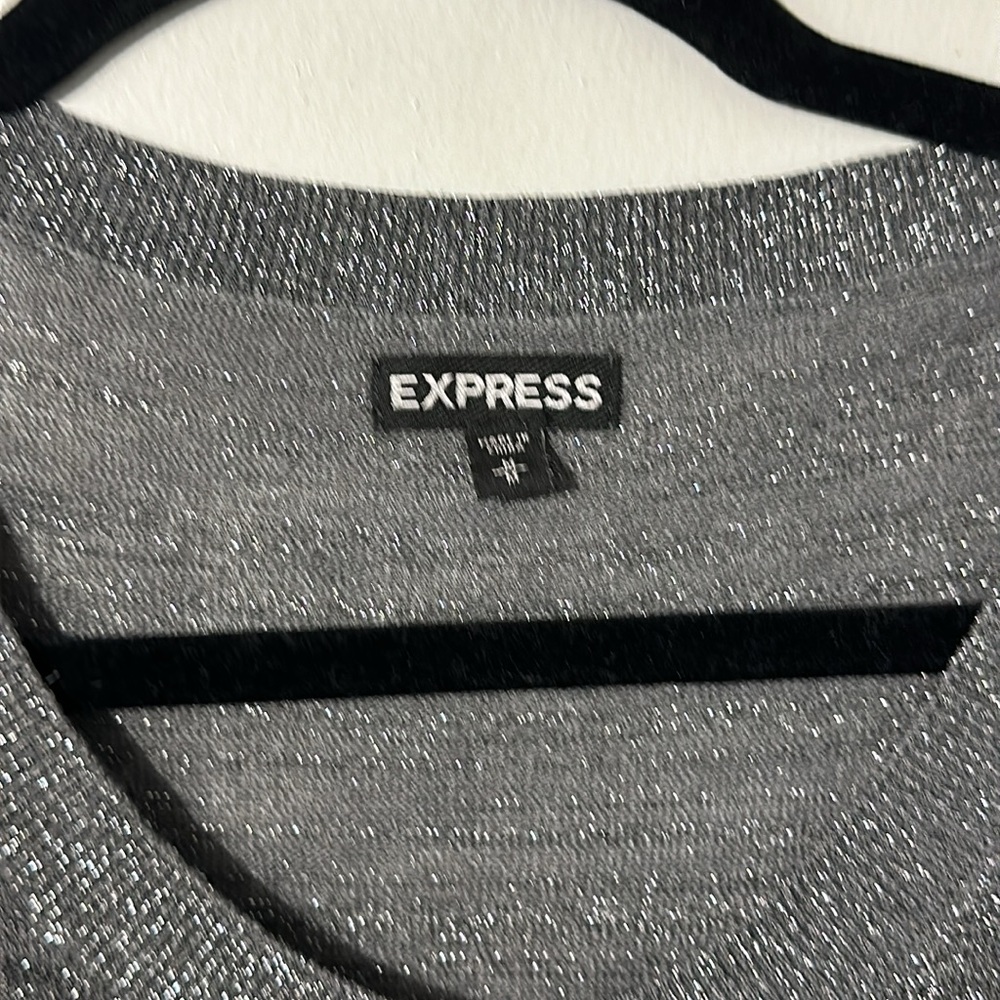 Woman’s Express Button Down Thin Silver Sparkling… - image 2